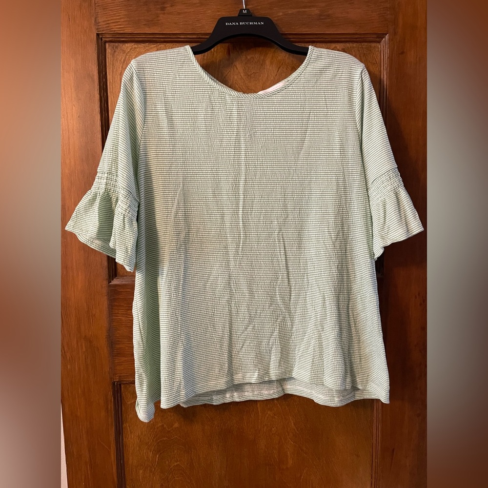 Green and White Striped Top